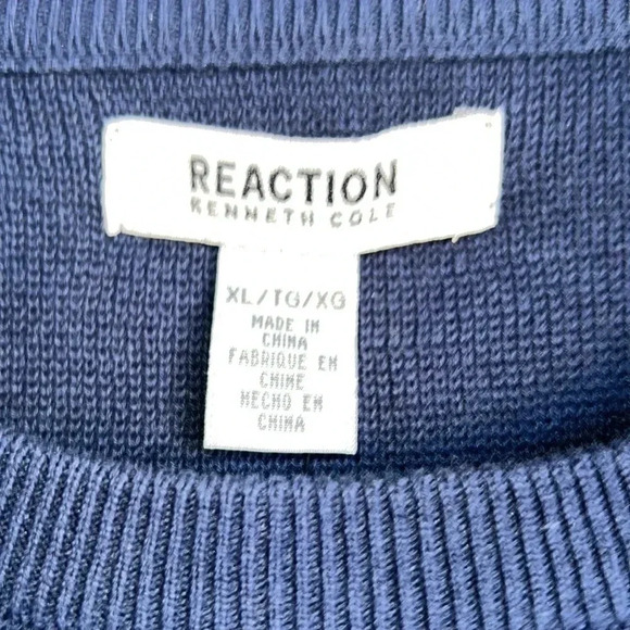 KENNETH COLE Reaction Sweater Navy w/Faux Leather Shoulders Men’s XL NWT - Picture 2 of 8